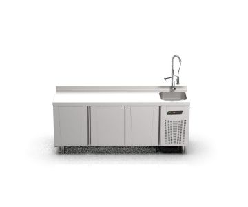 TPS-73- SINK COUNTER TYPE 3-DOORS SNACK REFRIGERATOR WITH SINK