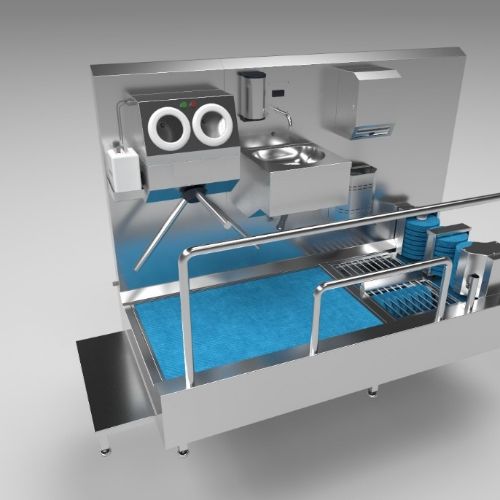 HORIZONTAL AND VERTICAL BRUSHED HAND AND FOOT DISINFECTANT LINE WITH SINK - 24EF2