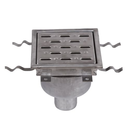 NOVA STAINLESS STEEL FLOOR STRAINER WITH BOTTOM OUTLET 210x210 mm DN 70 PVC OUTLET