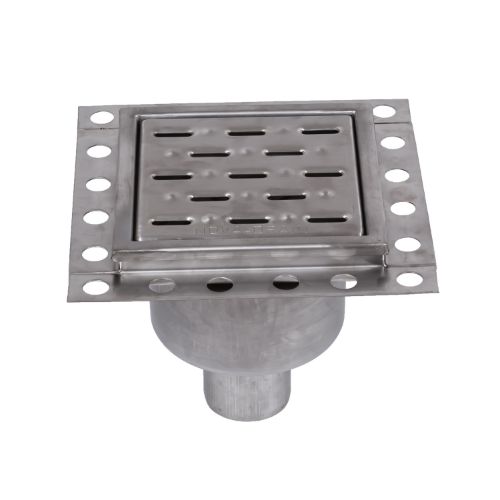 NOVA STAINLESS STEEL FLOOR STRAINER WITH BOTTOM OUTLET 210x210 mm DN 70 PVC OUTLET