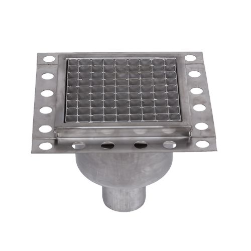 NOVA STAINLESS STEEL FLOOR STRAINER WITH BOTTOM OUTLET 210x210 mm DN 70 PVC OUTLET