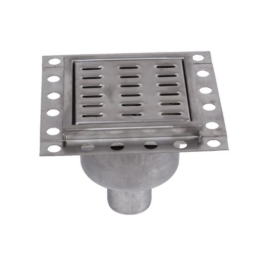 NOVA STAINLESS STEEL FLOOR STRAINER WITH BOTTOM OUTLET 210x210 mm DN 70 PVC OUTLET