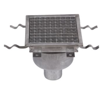 NOVA STAINLESS STEEL FLOOR STRAINER WITH BOTTOM OUTLET 210x210 mm DN 70 PVC OUTLET