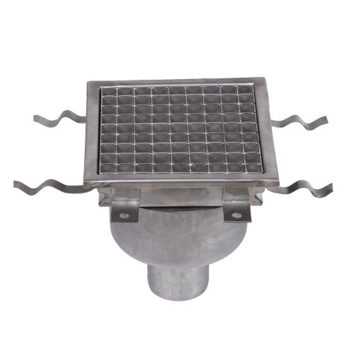 NOVA STAINLESS STEEL FLOOR STRAINER WITH BOTTOM OUTLET 210x210 mm DN 70 PVC OUTLET