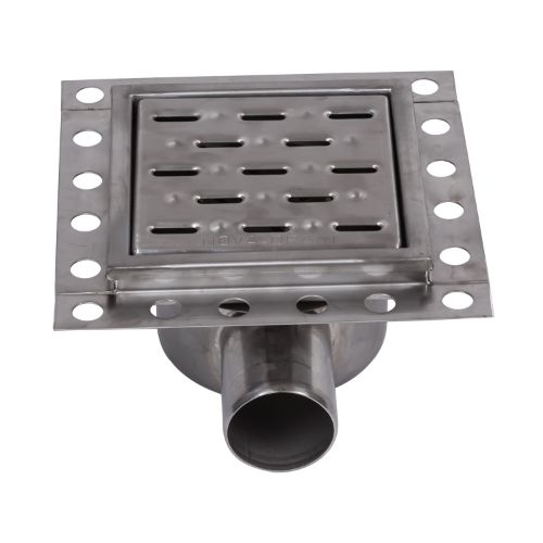 NOVA STAINLESS STEEL FLOOR STRAINER HORIZONTAL OUTLET 210x210 mm DN 50 PVC OUTLET