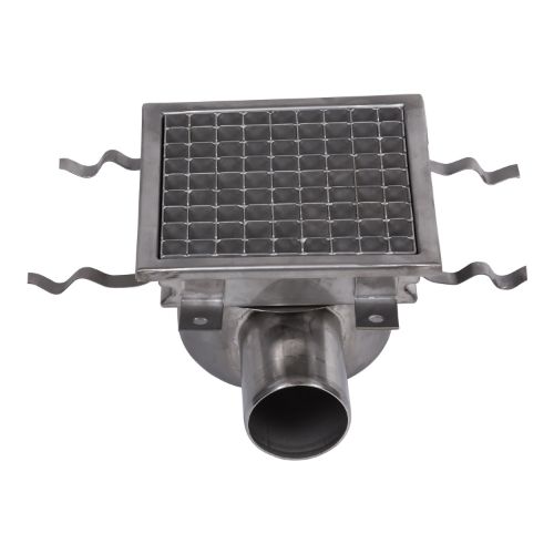 Stainless Steel Floor Strainer Horizontal Outlet 210x210 mm DN 75 PVC OUTLET
