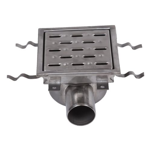Stainless Steel Floor Strainer Horizontal Outlet 210x210 mm DN 75 PVC OUTLET
