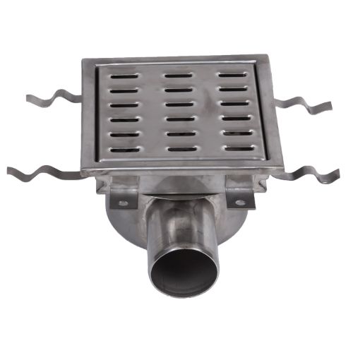 Stainless Steel Floor Strainer Horizontal Outlet 210x210 mm DN 75 PVC OUTLET