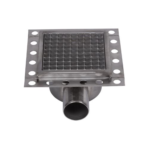 Stainless Steel Floor Strainer Horizontal Outlet 210x210 mm DN 75 PVC OUTLET