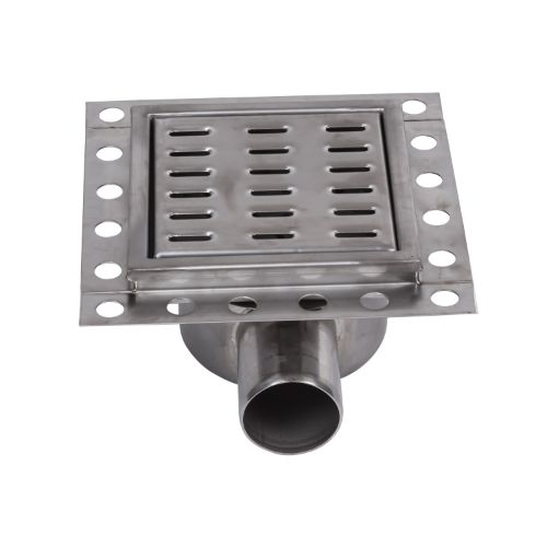 Stainless Steel Floor Strainer Horizontal Outlet 210x210 mm DN 75 PVC OUTLET
