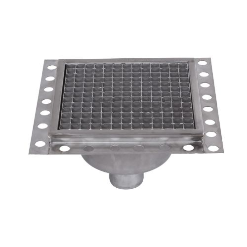Stainless Steel Floor Strainer Bottom Outlet 300x300 mm DN 75 PVC OUTLET Nova Stainless
