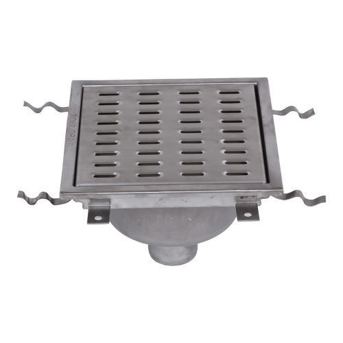 Stainless Steel Floor Strainer Bottom Outlet 300x300 mm DN 75 PVC OUTLET Nova Stainless