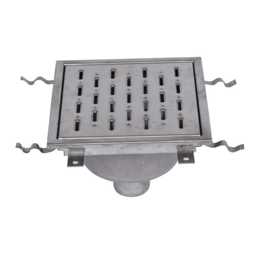 Stainless Steel Floor Strainer Bottom Outlet 300x300 mm DN 75 PVC OUTLET Nova Stainless