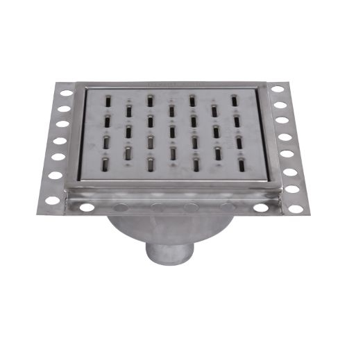 Stainless Steel Floor Strainer Bottom Outlet 300x300 mm DN 75 PVC OUTLET Nova Stainless