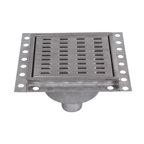 Stainless Steel Floor Strainer Bottom Outlet 300x300 mm DN 75 PVC OUTLET Nova Stainless