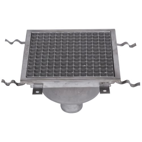 Stainless Steel Floor Strainer Bottom Outlet 300x300 mm DN 75 PVC OUTLET Nova Stainless