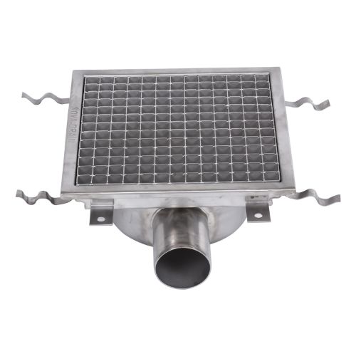Stainless Steel Floor Strainer Horizontal Outlet 300x300 mm DN 50 PVC OUTLET Nova Stainless