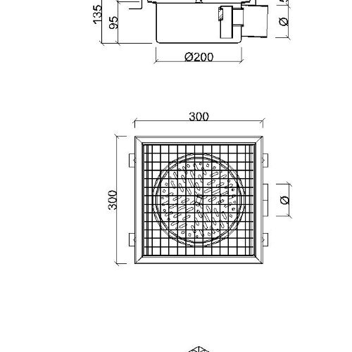 Stainless Steel Floor Strainer Horizontal Outlet 300x300 mm DN 50 PVC OUTLET Nova Stainless